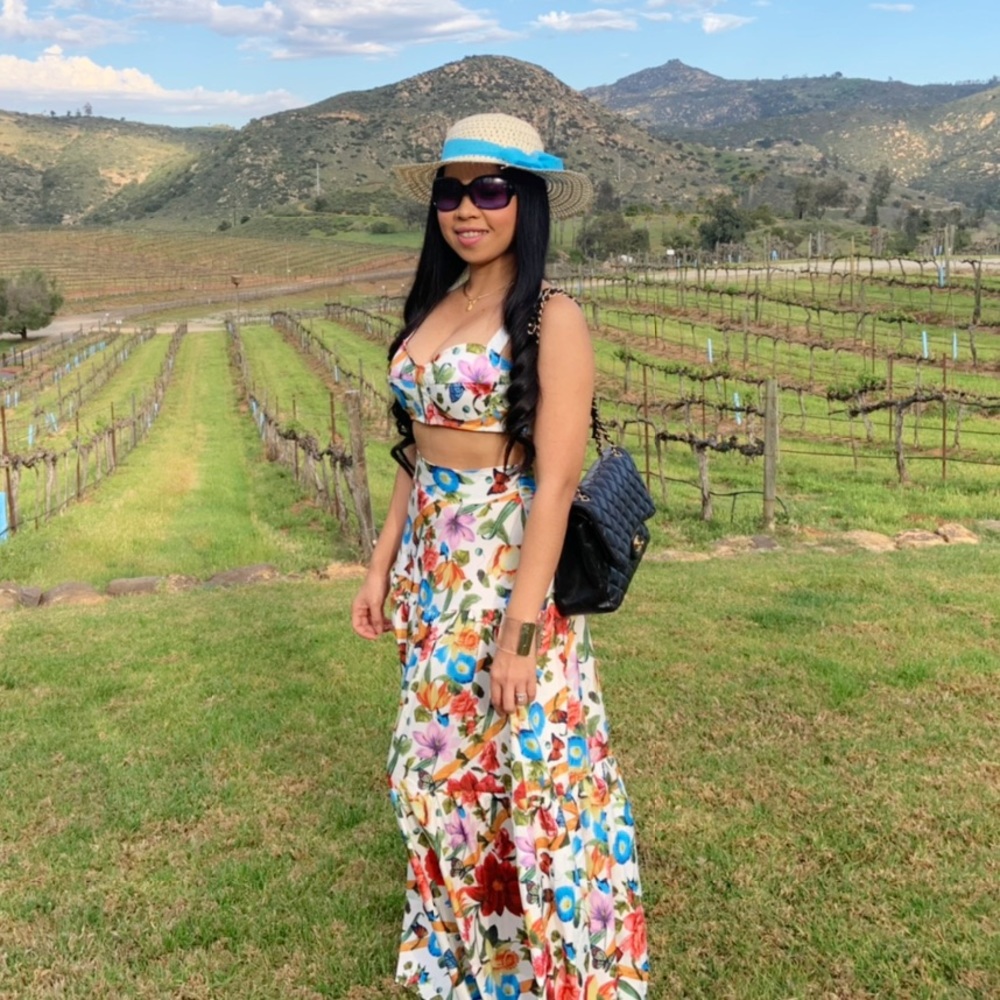 Floral Maxi Dress Cropped top Set